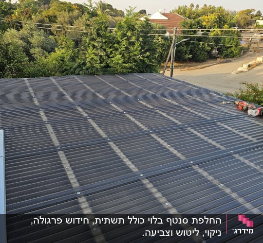 גג מתכת עם ברגים בשטח פתוח